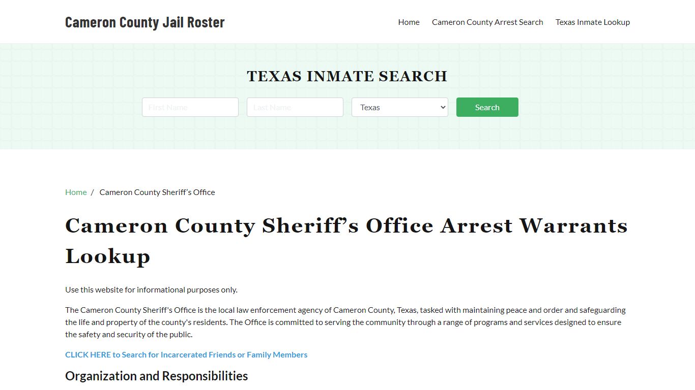 Cameron County Sheriff Office, TX, Arrest Warrants Search